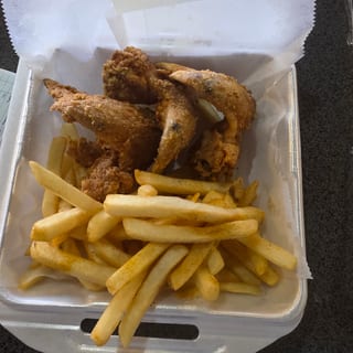 3 jumbo wings, fries and 20 oz drink