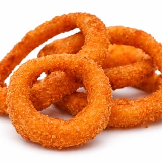 Crispy onion rings, available in small or large.