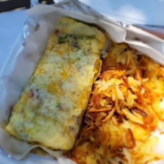 3 egg omelets and hash or country potatoes. Includes all veggies, 1 meat, and cheese.