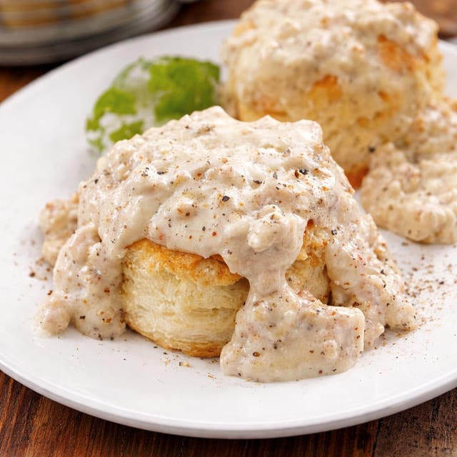 Biscuit & Sausage Gravy Breakfast.