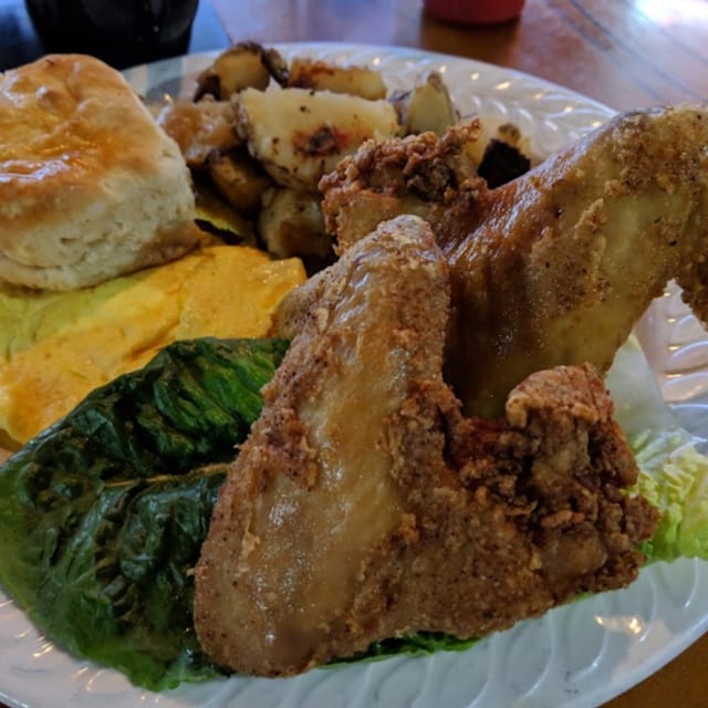 Waffle Breakfast with 2 wings.