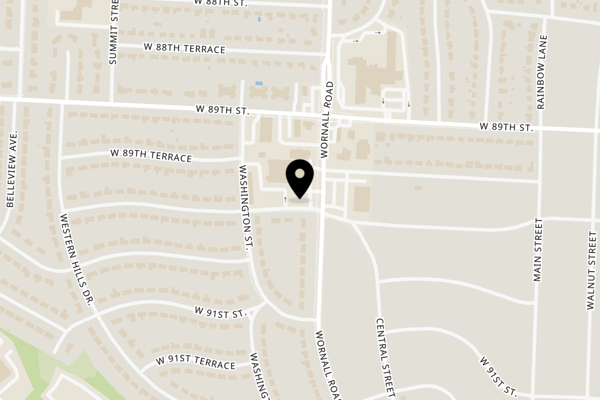 Map showing the location of Game Day Chicken Wings and Fish on 8950 Wornall Rd in Kansas City